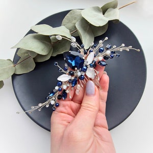 Blue Bridal Hair Comb, Pearl hair comb, Royal Blue Headpiece, Gold Wedding Hair Comb, Sapphire Hair Accessory, Something Blue Jewelry