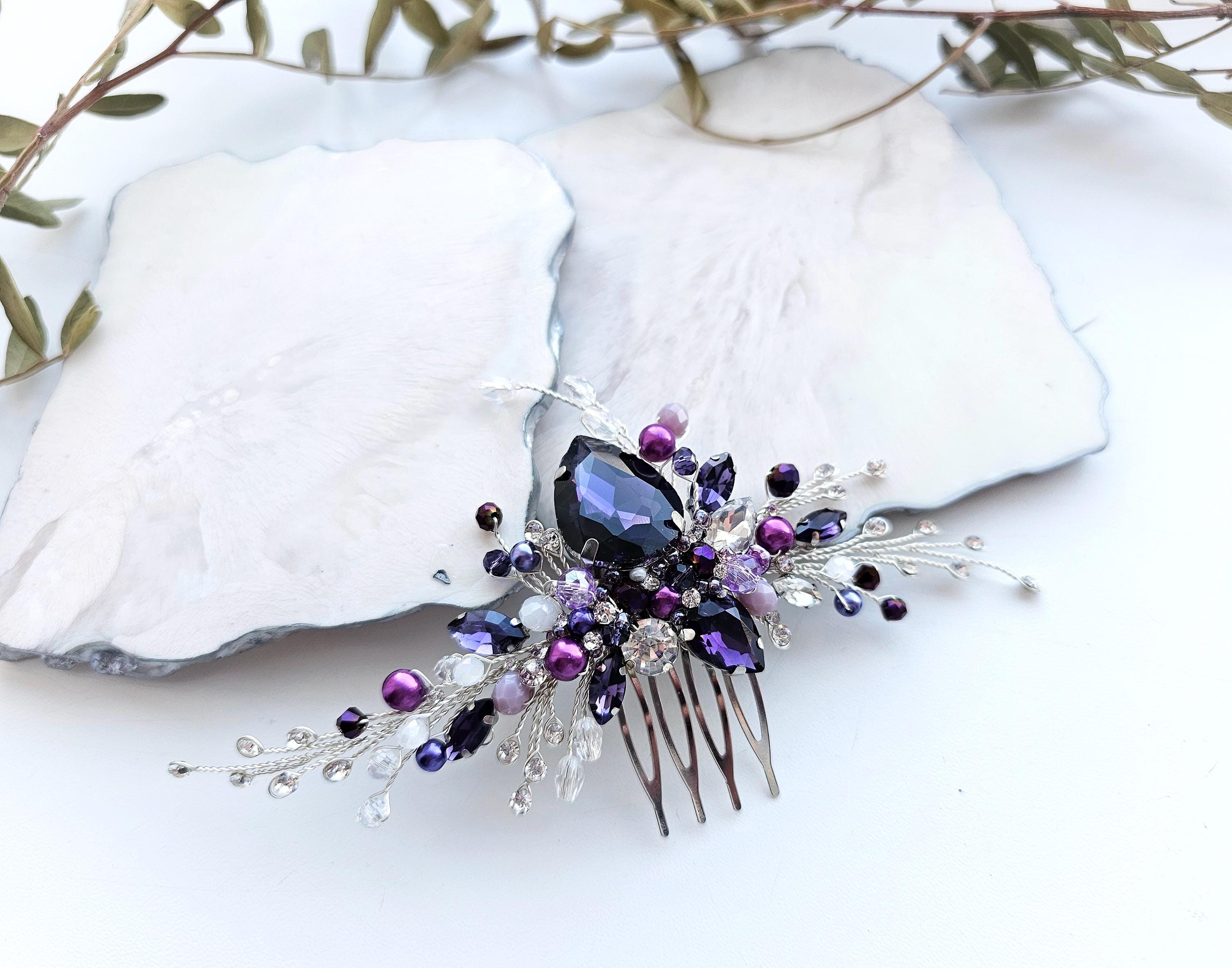 Braut-Haarkamm Lila Mit Kristall – Amethyst-Design, Für Hochzeit & Festliche Anlässe