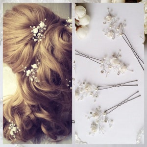 Set of flower bridal hair pins. Floral Wedding Hair Pins. Pearl Hair Pins. Bridal Hairpins. Hair Pins for Wedding
