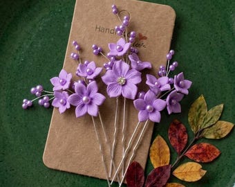 Lilac flowers hair pin,Orchid hair piece, Wisteria flower headpiece, Lilac floral jewelry, Lavender floral hair clip,Violet Bridal hair comb