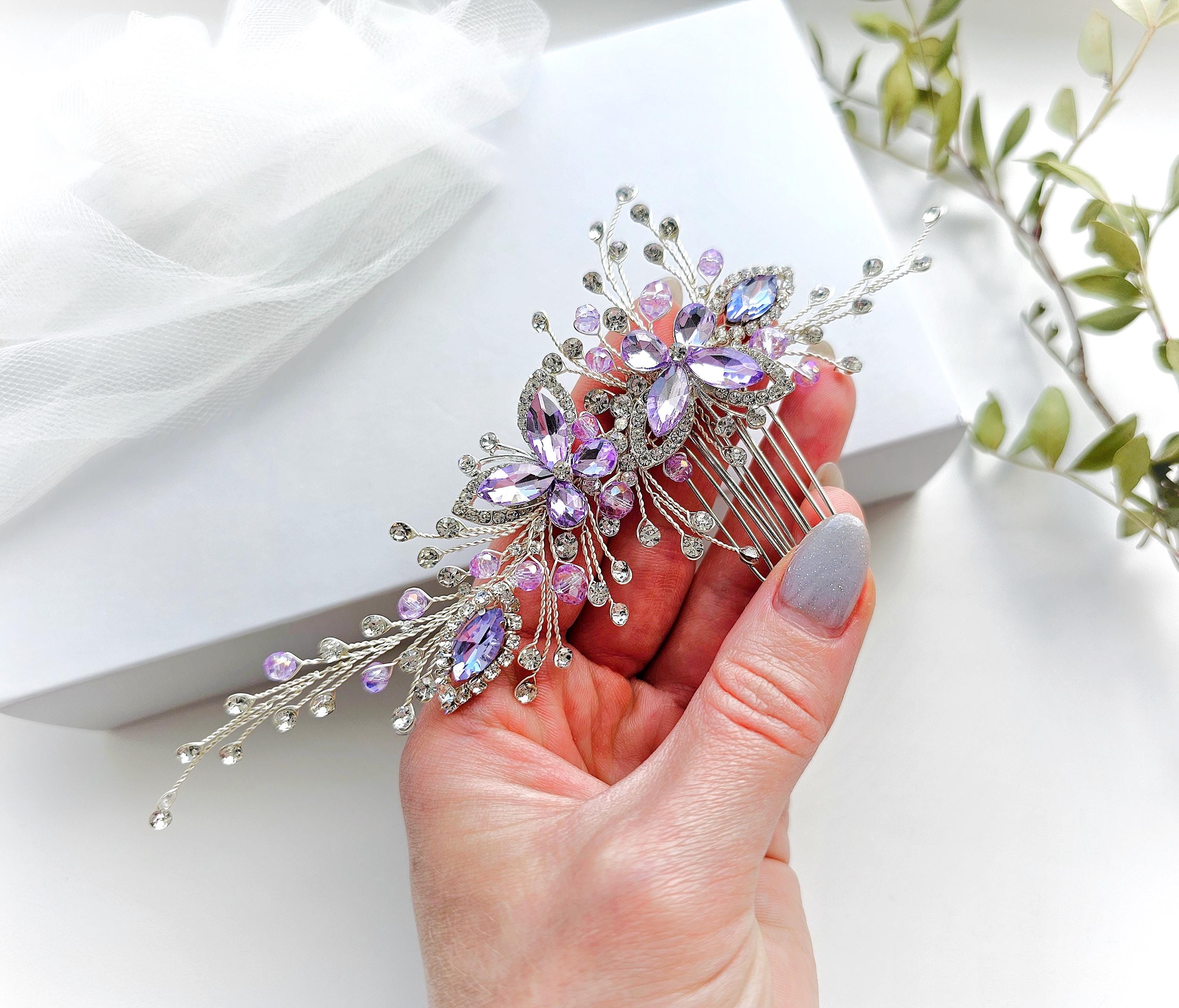 Crown hair clip rhinestone bling Elegant Silver and Purple Hair Comb clip Amazon.com : Faship Violet Light Purple Rhinestone Crystal  main image 2