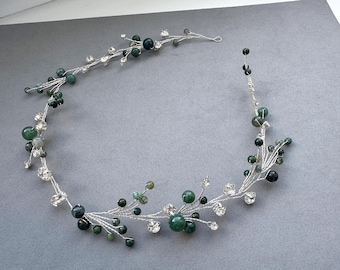 Green hair vine Moss agate hair piece Moss agate hair piece Wedding hair accessories Green hair piece Moss agate hair vine Bridal hair piece