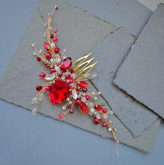 Fermaglio Per Capelli Con Cristalli Bordeaux: Accessorio Per Capelli Da Sposa Con Strass - Italia - Foto 4