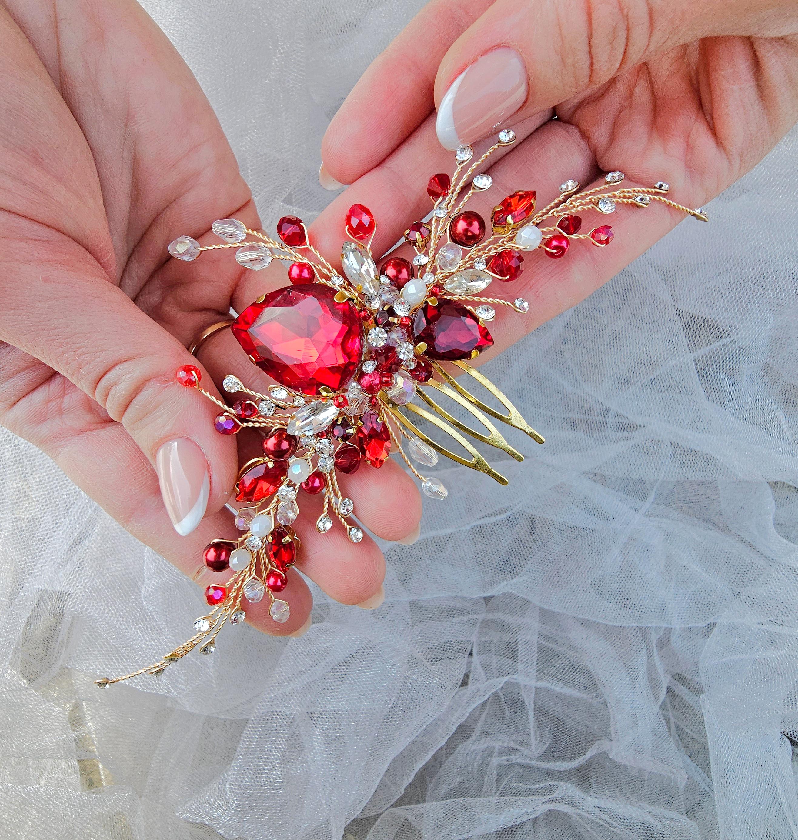 Handmade red hair piece with beautiful pearl and gemstone. Red Hair Pearl - Etsy main image 3