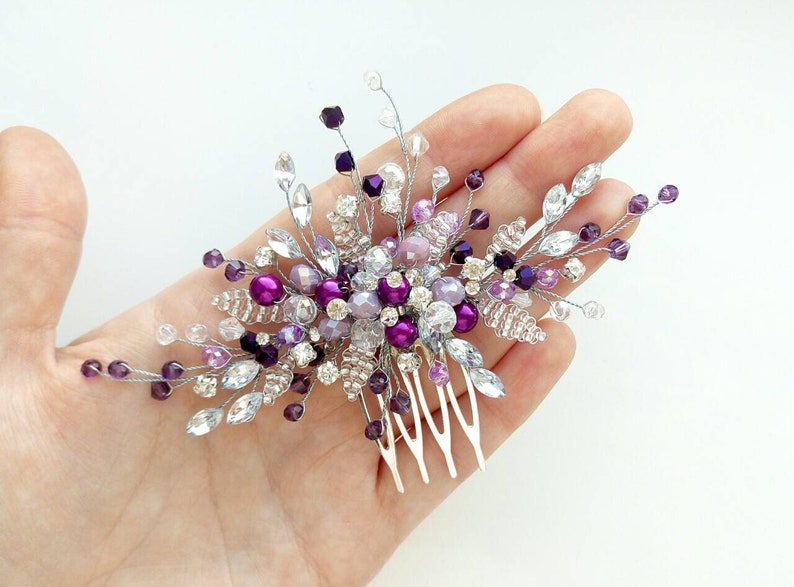 Purple Bridal Headpiece Silver Hair Accessories Lilac Etsy