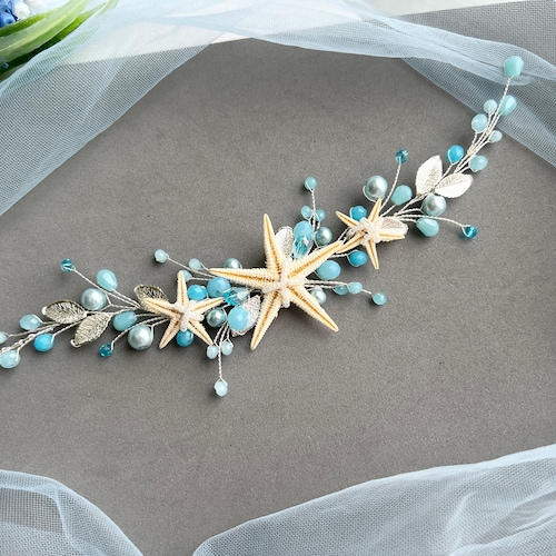 etsy bridal haor accessories star fish Natural Starfish 2 PC Alligator Hairclip Set, Tropical Wedding Starfish Hairpiece, Hawaii Seashell Hairclips, Mermaid Cosplay Headpiece Each shell is hand ZARA // Starfish Bridal Hair