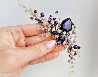 Purple hair comb Lilac Gold hair vine Gold hair piece Amethyst Bridal hair piece Plum Wedding hair piece Bridal headpiece Bridal hair vine