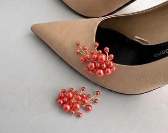 Burnt orange coral Pearl Bridal Shoe Clips: Vintage Wedding Accessories