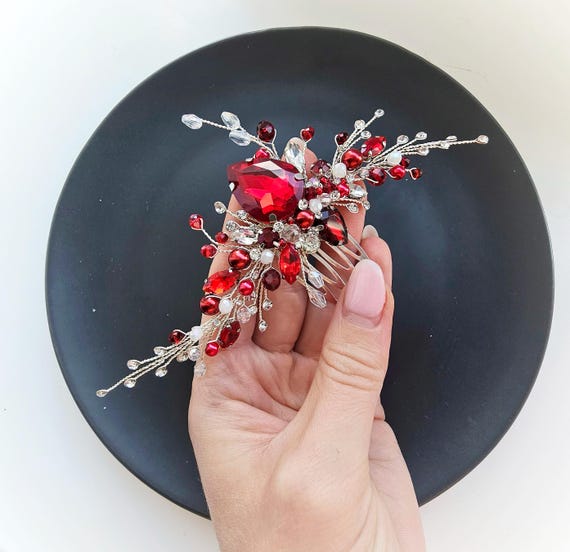 Fermaglio Per Capelli Con Cristalli Bordeaux: Accessorio Per Capelli Da Sposa Con Strass - Italia - Foto 2