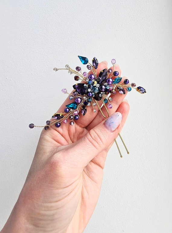 Dark Purple Hair Comb Purple and Blue Hair Comb Amethyst  display picture 1
