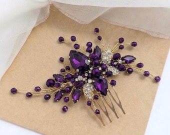 Purple hair pin, Gold purple hair piece, Purple jewelry, Amethyst hair comb, Bridesmaid hair pin, Purple headpiece, Bridal hair comb