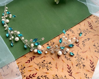 Blue hair vine Turquoise hair piece Aquamarine hair piece Wedding hair accessories Teal hair piece Teal hair vine Bridal hair piece