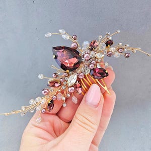 Peigne de mariée bordeaux Barrette de mariage bordeaux Peigne de mariée marsala Accessoires pour cheveux grenat Morceau de cheveux rubis Mariage bordeaux