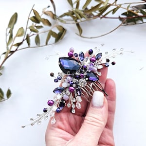 Purple Crystal Bridal Hair Comb: Lilac & Gold Wedding Headpiece