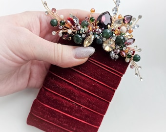 Zak corsages met mosagaat, groene natuurkristal bruiloftaccessoires, revers bruidegoms, corsages bruiloft, mosagaat bruidshaarkam