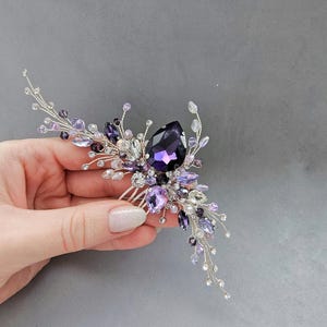Lilac Bridal hair comb - Lavender Plum wedding headpiece- Purple crystal hair accessory for bride