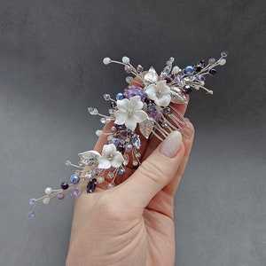 Lilac flower bridal hair comb-Purple wedding hair accessory-Plum floral hair piece-Violet Bridesmaid hair comb-Violet Boho hair vine