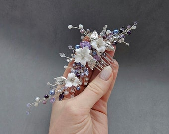 Purple wedding hair comb Bridal hair piece Floral lavender hair comb