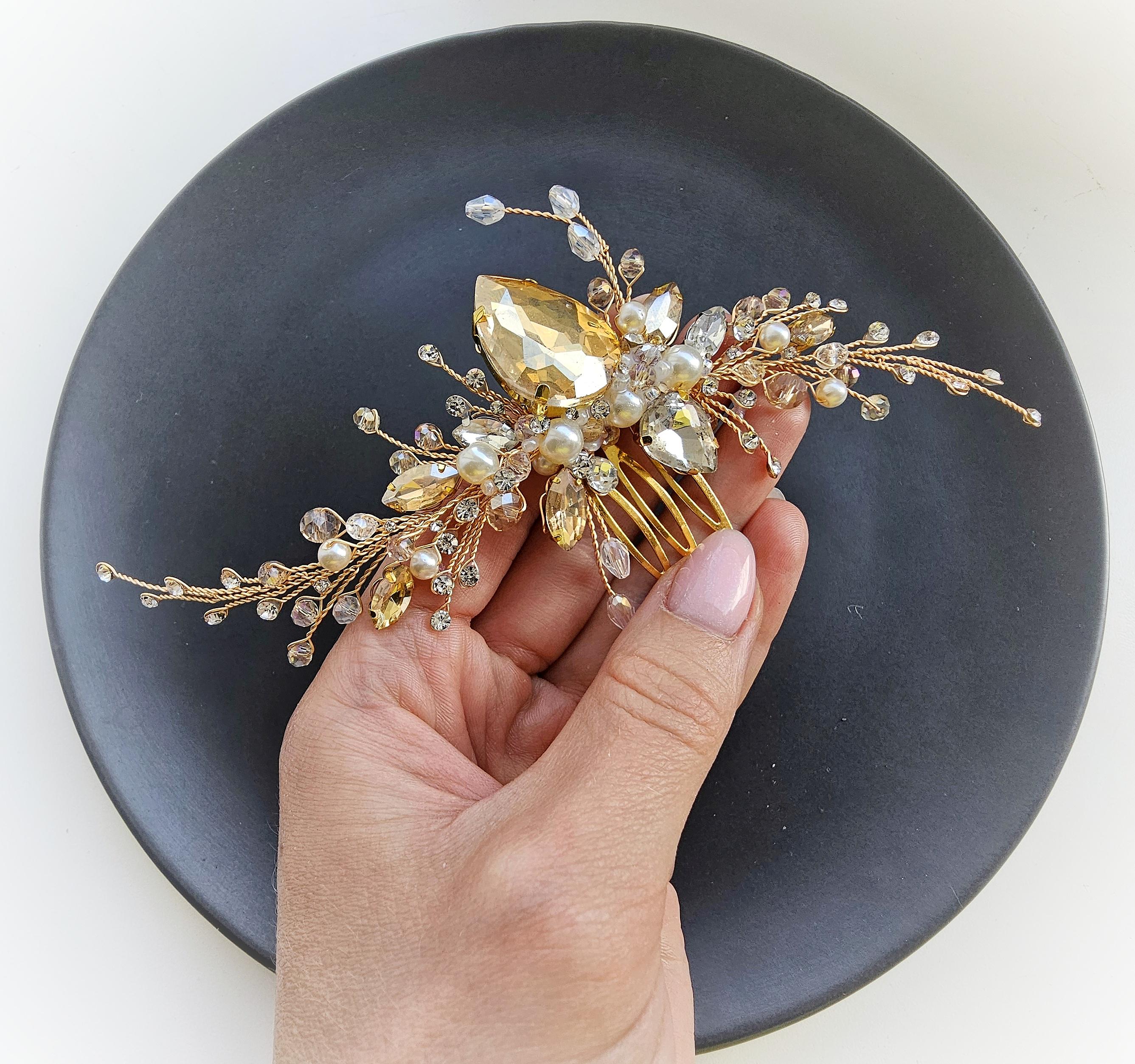 Bridal Hair Comb Champagne - Etsy display picture 2