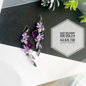 Lilac flower earrings, Dangle Earrings, Lilac Crystal Earrings, Light Purple Earrings for Wedding, Purple Flower Earrings, Summer Earrings