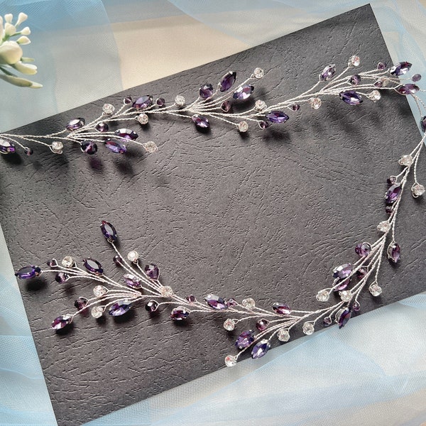 Purple Bridal hair vine Bridal hair piece Bridal hair vine Bridal Hair Accessories Wedding Hair Accessories Silver Wedding hair piece