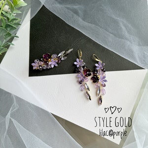 Lilac flower earrings, Dangle Earrings, Lilac Crystal Earrings, Light Purple Earrings for Wedding, Purple Flower Earrings, Summer Earrings image 3