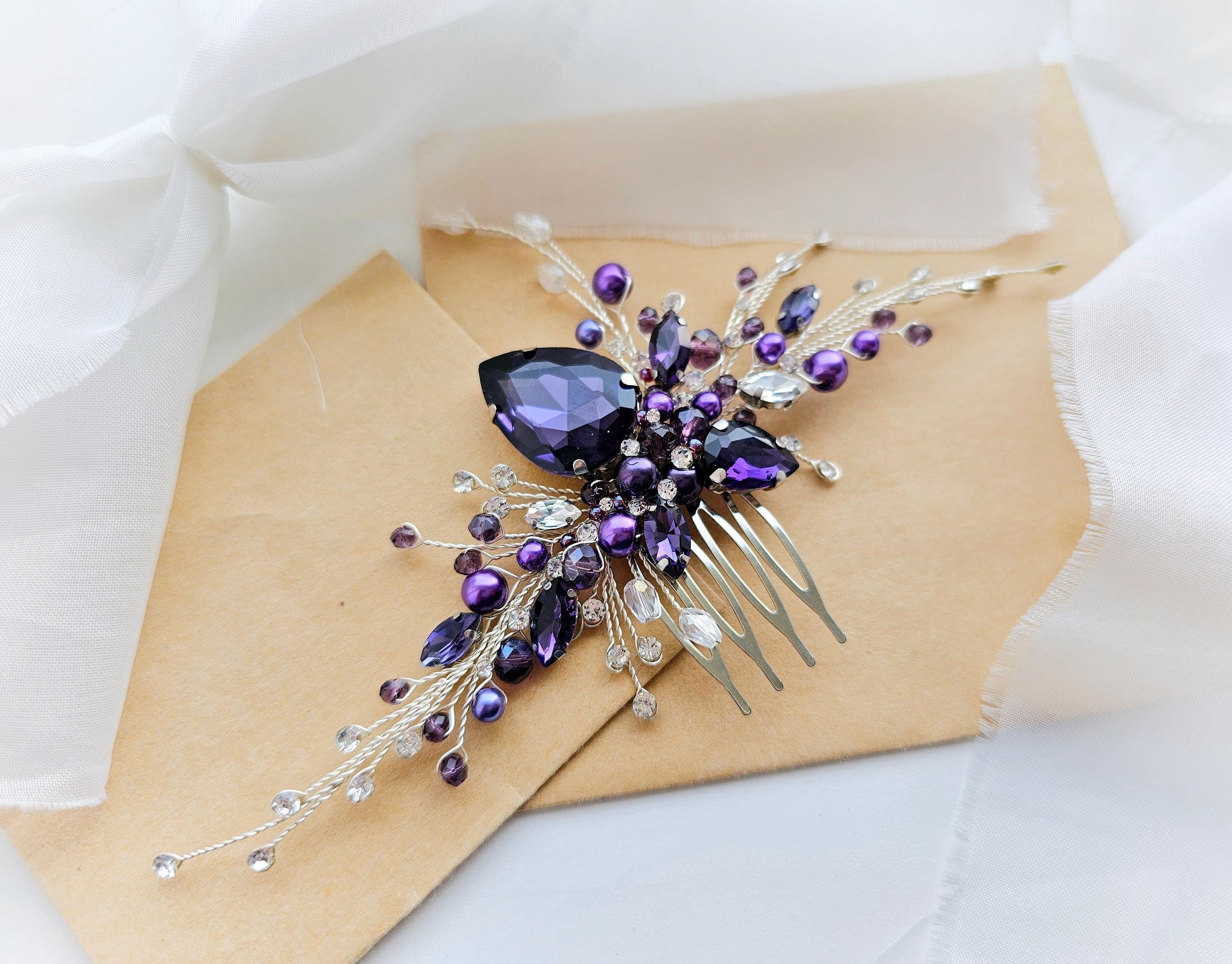 Amethyst Hair Comb | Handcrafted Traditional Hair Clip Comb Retro Style Extra Large Vintage 1930s Gothic Amethyst Purple Hair Comb  main image 2