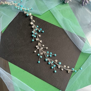 Blue hair vine Turquoise hair piece Aquamarine hair piece Wedding hair accessories Teal hair piece Light blue hair vine Bridal hair piece