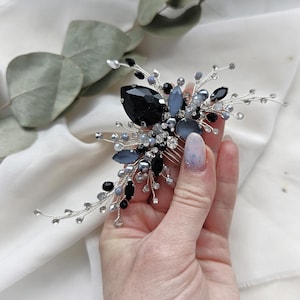 Black Crystal Bridal Hair Comb: Dark Wedding Hairpiece