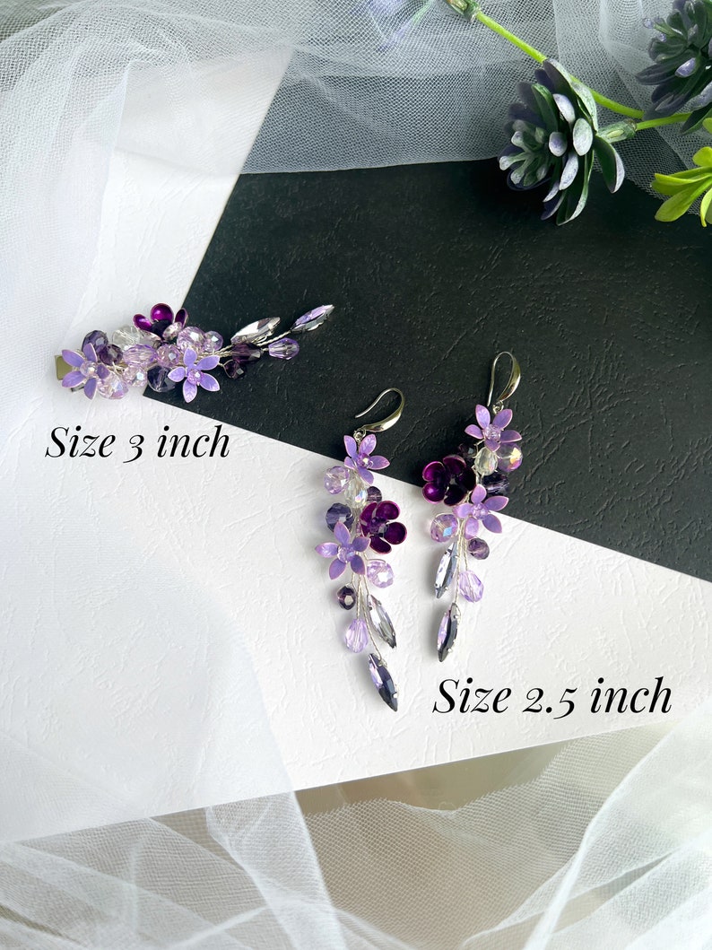 Lilac flower earrings, Dangle Earrings, Lilac Crystal Earrings, Light Purple Earrings for Wedding, Purple Flower Earrings, Summer Earrings image 8