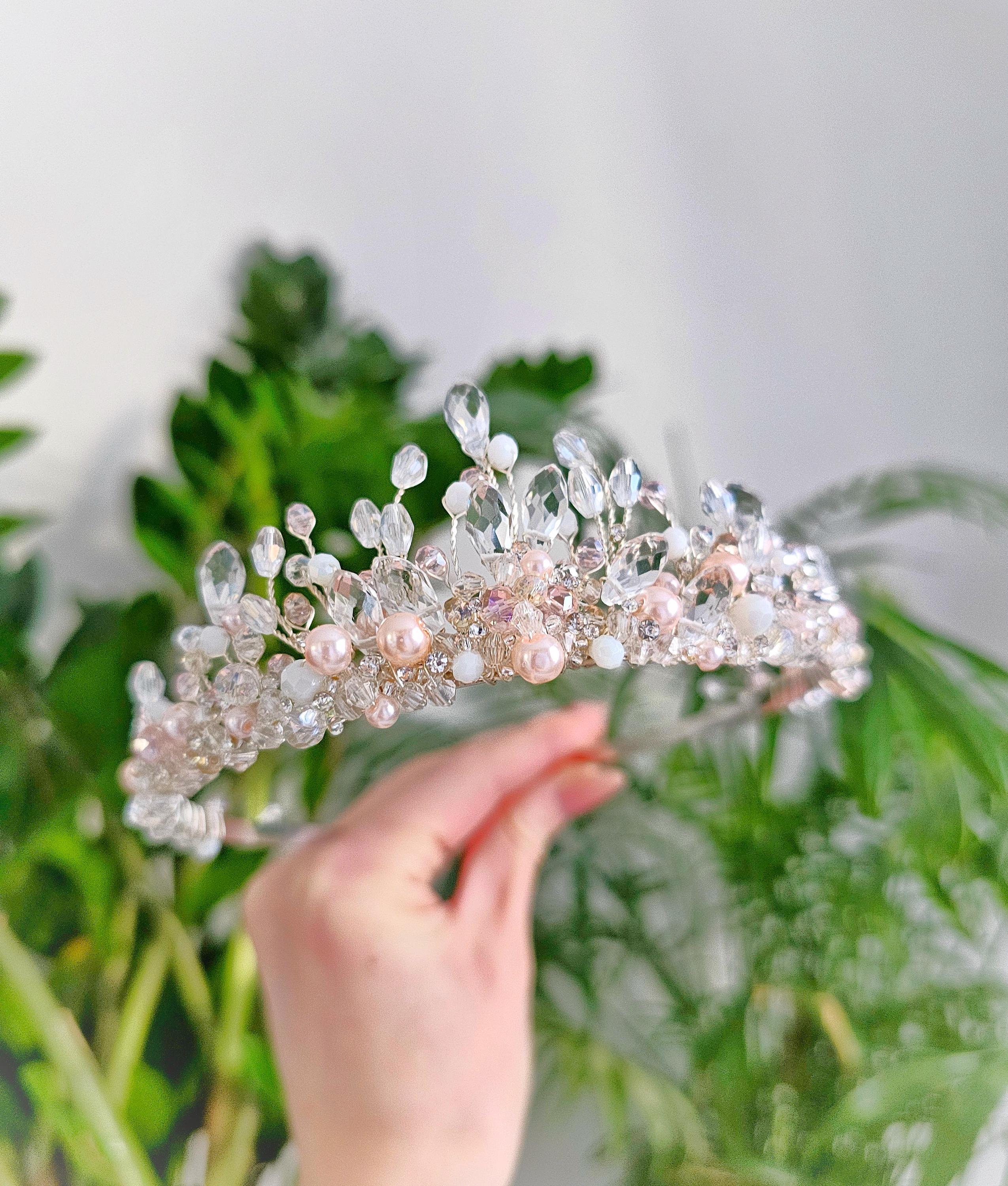 Crystal Statement Tiara - Pink white Dazzling Marquis Cut Royal Princess Mini Crystal Rhinestone  main image 2