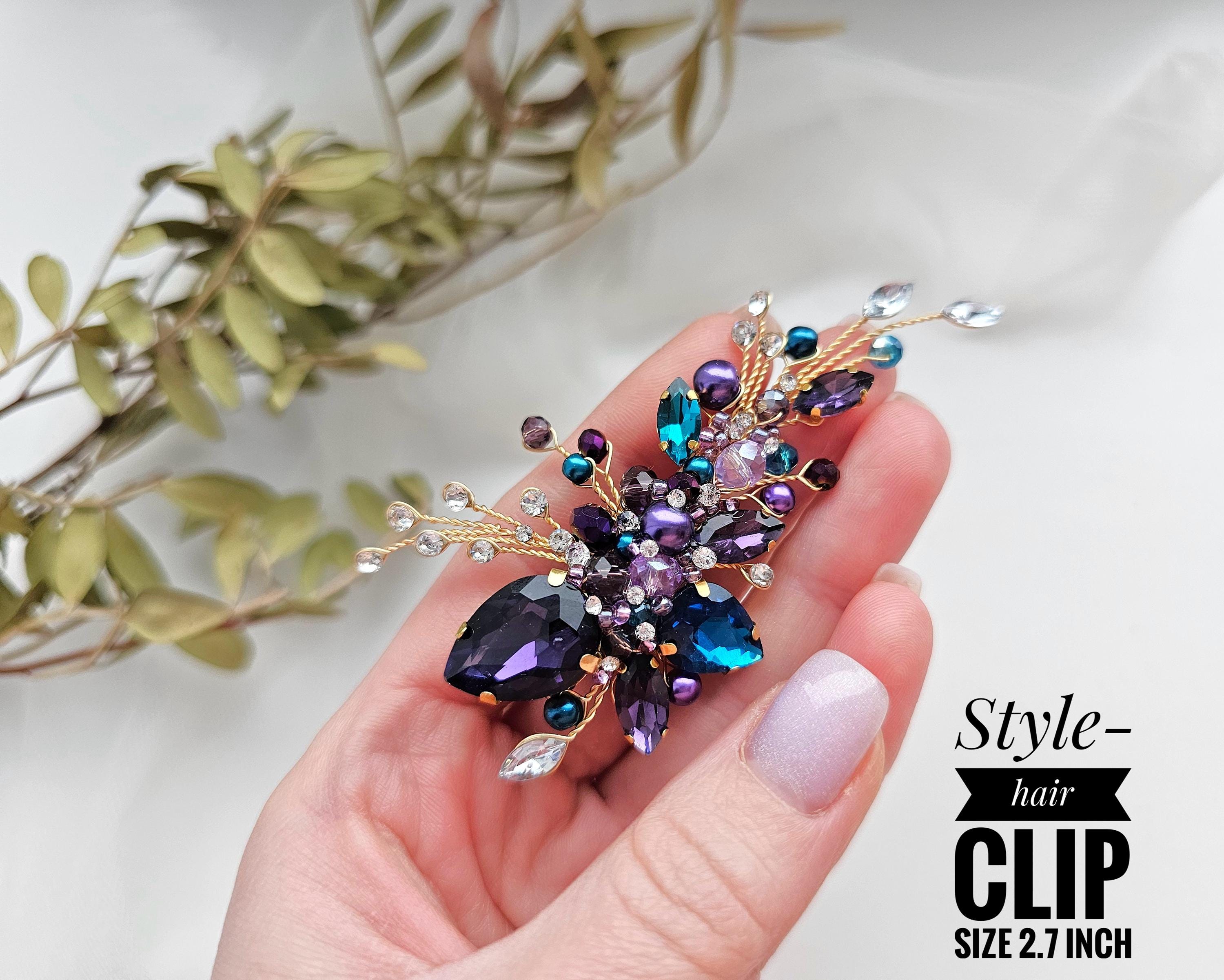 Elegant Blue and purple Hair Combs Vaguelly Flower Bride Hair Comb with Rhinestone Flower  main image 2
