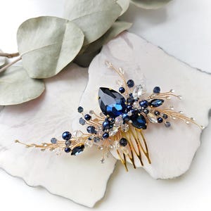 Navy blue Wedding hair piece Bridal hair piece Bridal hair comb Wedding hair comb Something blue Crystals Bridal Hair Accessories