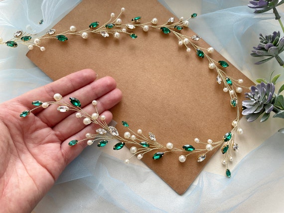 Emerald Bridal Hair Piece Green Crystal Bridal Hair Vine  display picture 1