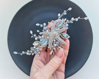 Blue Beach headpiece beach wedding hair accessory seashell crown wedding beach comb bridal hair piece for beach wedding starfish hair piece