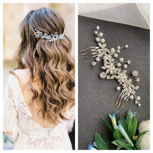 Silver Wedding head piece for bride Gold Bridal hair vine Flower Wedding hair pieces Crystal headpiece Wedding hair accessories Crystal halo image 1