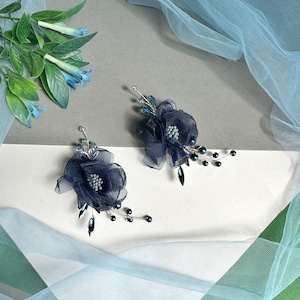 Sapphire Blue Floral Hair Clip: Bridal Wedding Barrette