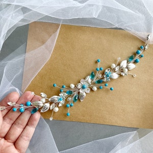 Blue hair vine Turquoise hair piece Aquamarine hair piece Wedding hair accessories Teal hair piece Teal hair vine Bridal hair piece
