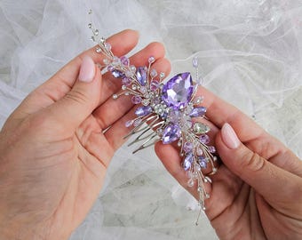 Crown hair clip rhinestone bling Elegant Silver and Purple Hair Comb clip Women Elegant Crystal Hair Clips Hair Bun Maker Holder  main image 3