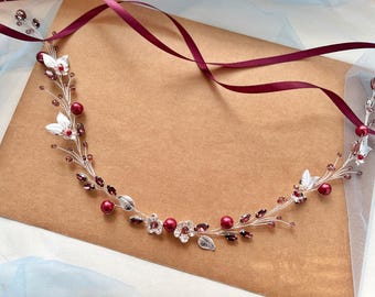 Burgundy Pearl Belt For Wedding Dress, Garnet Pearl Sash, Ruby Bridal Sash Belt, Burgundy Wedding Belt, Burgundy Bridal Belt,Bridesmaid Belt