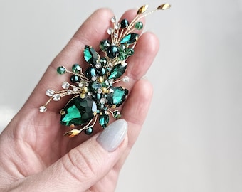 Emerald Crystal Hair Clip: Bridal Hair Piece