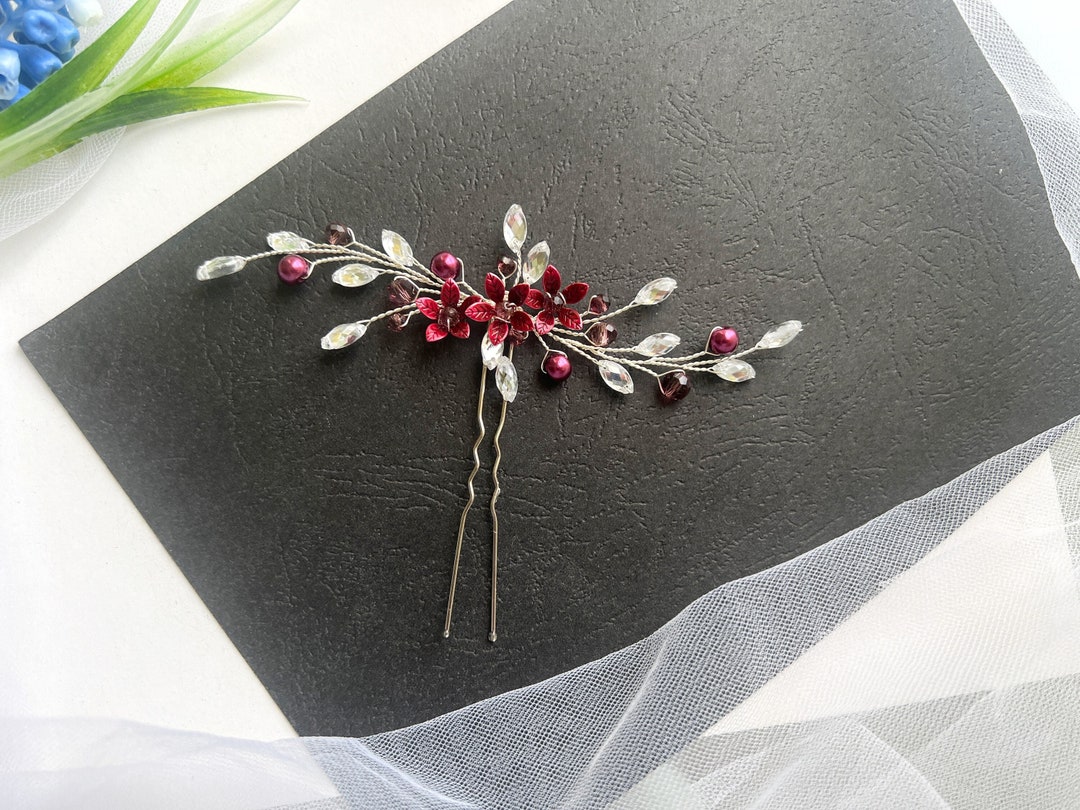 Burgundy Wedding Hair Pins Dark Red Bridal Hair Piece Wedding Hair Accessories Bridal Hair Comb