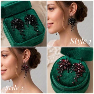 Black earrings, Black dangle earrings, black rhinestone earrings, black prom earrings, black bridesmaid earrings, mother of the bride image 5