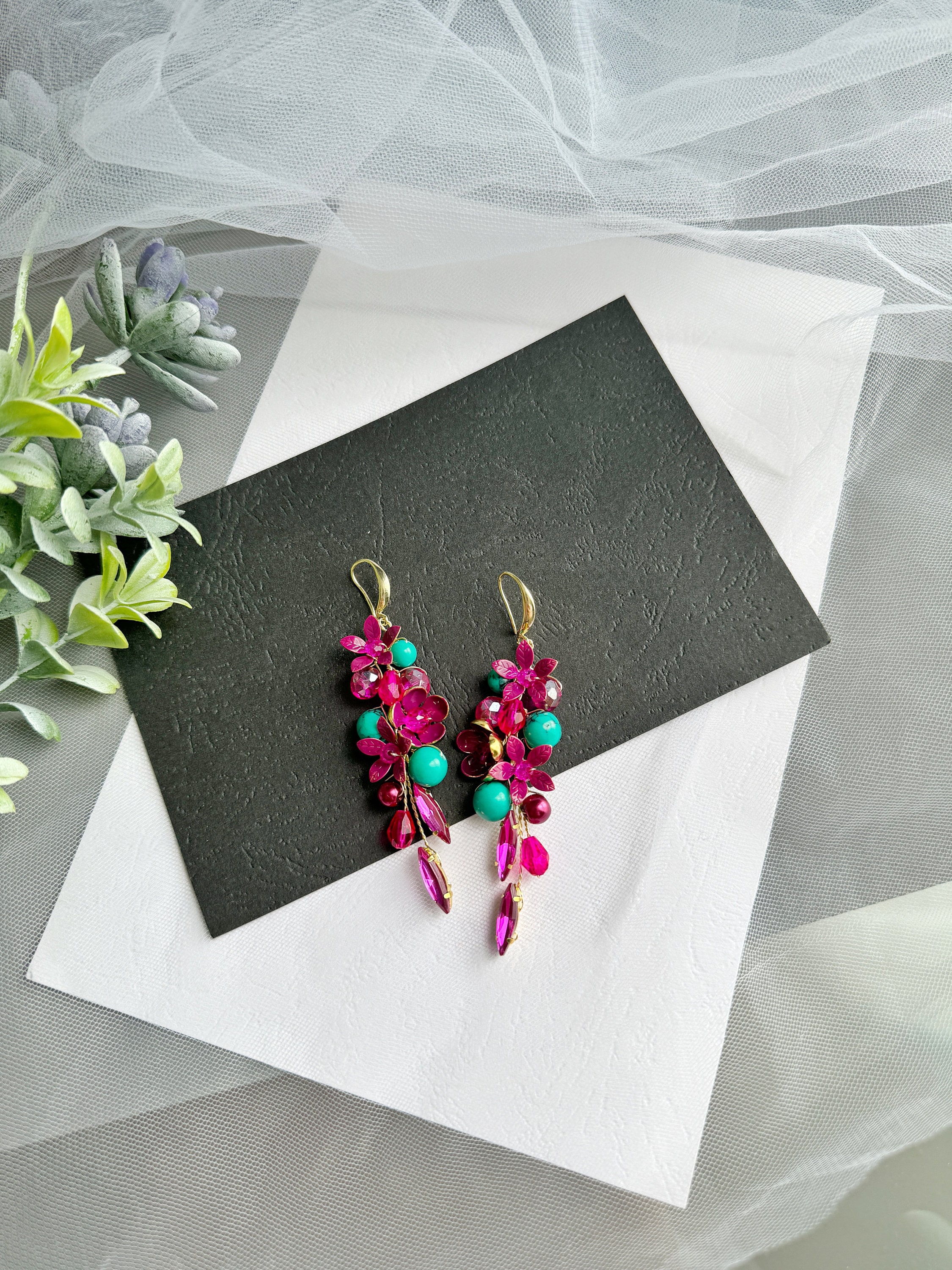 Boucles D'oreilles Cristal Rose Et Vert - Stud Ronds, Design élégant Et Haut De Gamme Pour Femmes