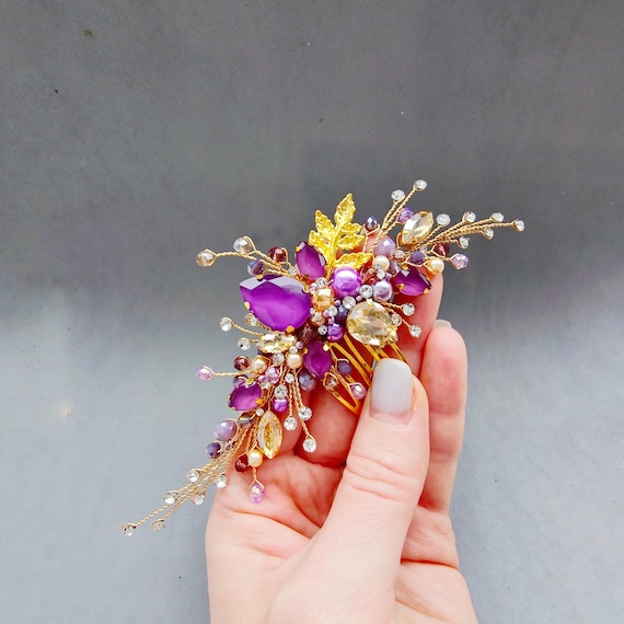 Purple Hair Comb Lilac Gold Hair Vine Gold Hair Piece  display picture 1