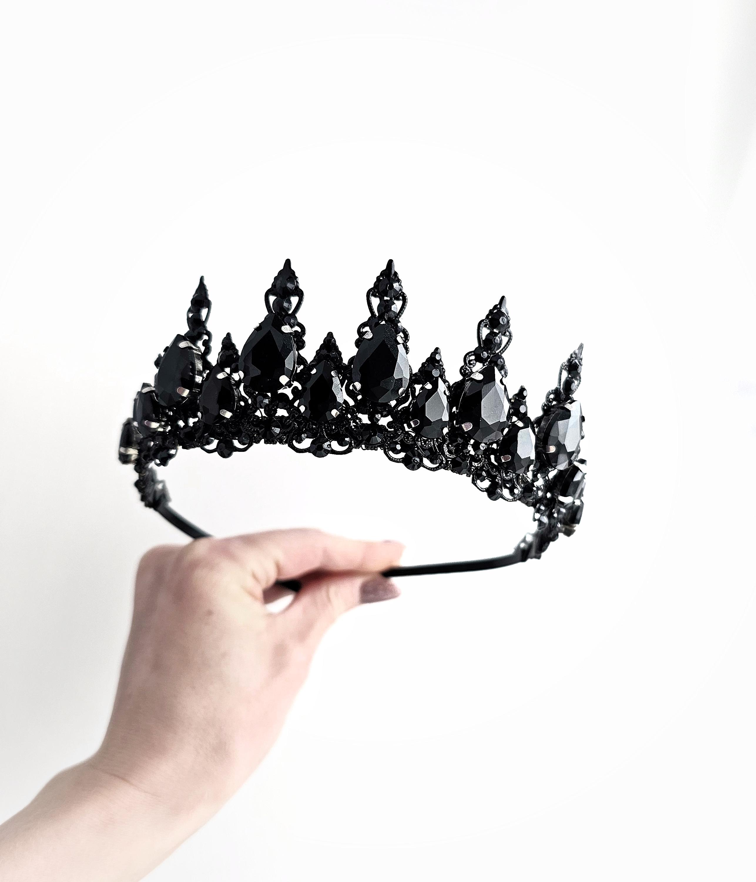 Black Crystal Crown, Black Wedding Crown, Gothic Wedding 