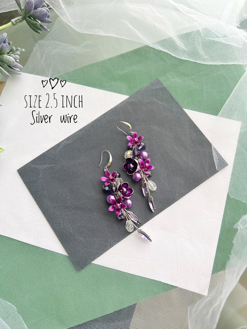 Lilac flower earrings, Dangle Earrings, Lilac Crystal Earrings, Light Purple Earrings for Wedding, Purple Flower Earrings, Summer Earrings image 6