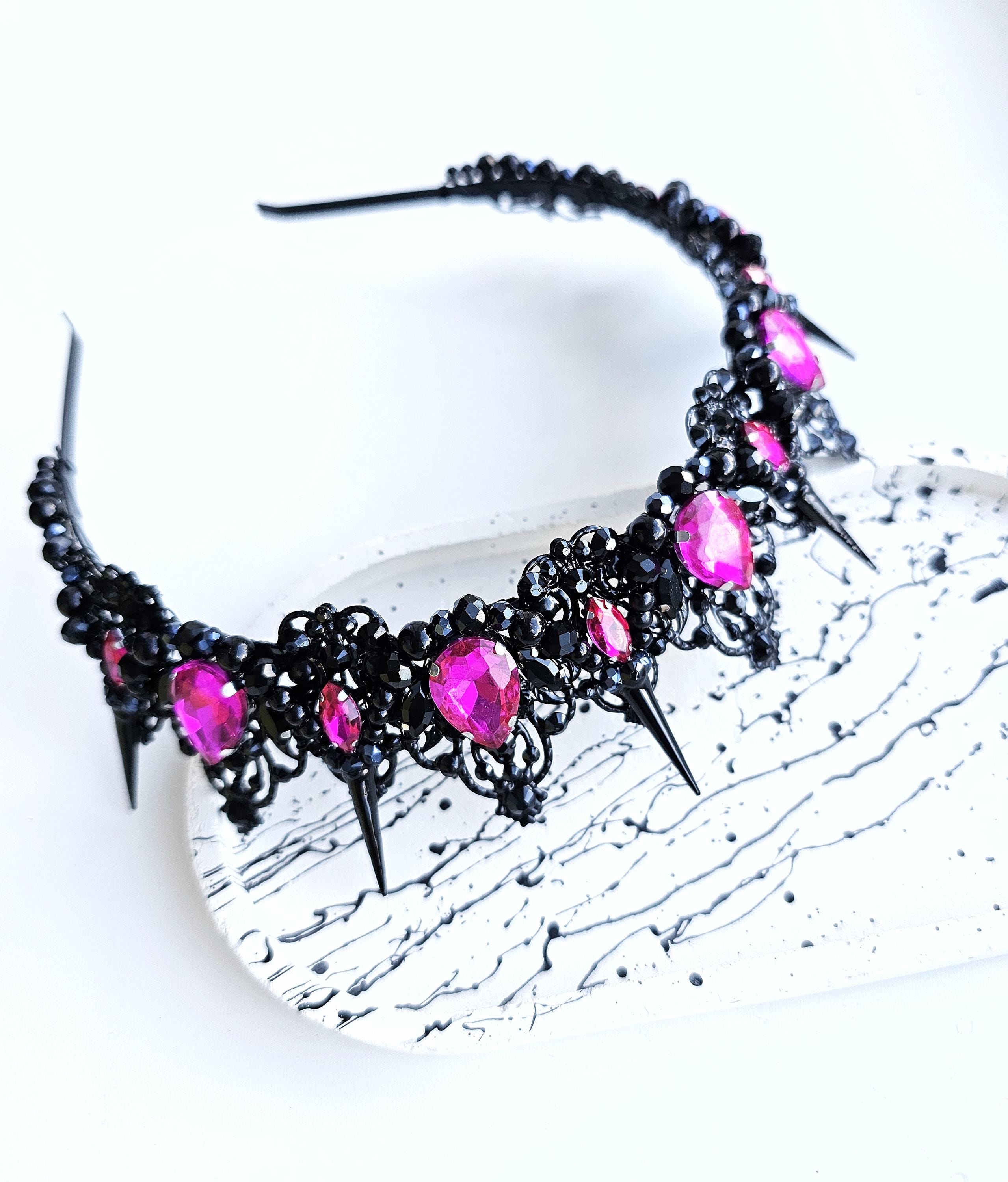 Black Fuchsia Tiara Gothic Hot Pink Black Wedding Crown 