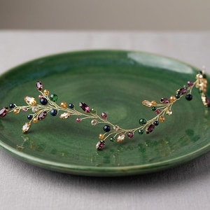 Moss agate garnet bridal hair vine Burgundy crystal hair piece Green marsala hair vine Gold Green ruby headpiece Moss agate garnet hair clip