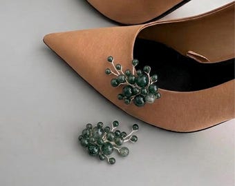 Moss agate Bridal Shoe Clips: Vintage Wedding Accessories
